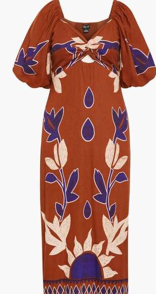 City Chic Rust Brown Puff-Sleeve Maxi Dress – Smocked Back MSRP $159 - Picture 3 of 12